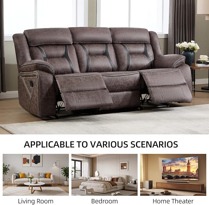 EBELLO Manual Recliner Sofa Set, Faux Leather Reclining Living Room Furniture Set, Included Loveseat and 3 Seat Manual Recliner Sofa, Grey(Loveseat+Sofa)