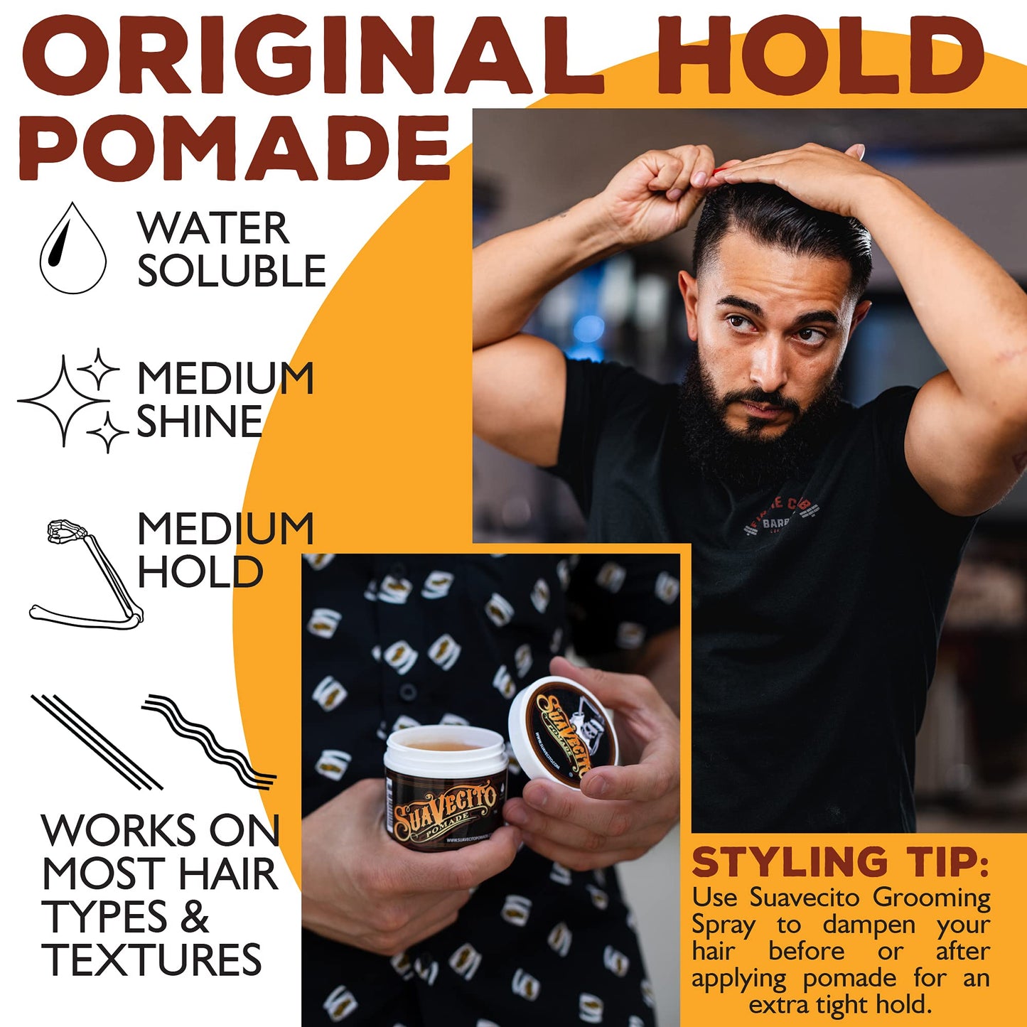 Suavecito Original Hold Pomade 32 oz, 1 Pack - Medium Hold Hair Pomade For Men - Medium Shine Water Based Wax Like Flake Free Ha