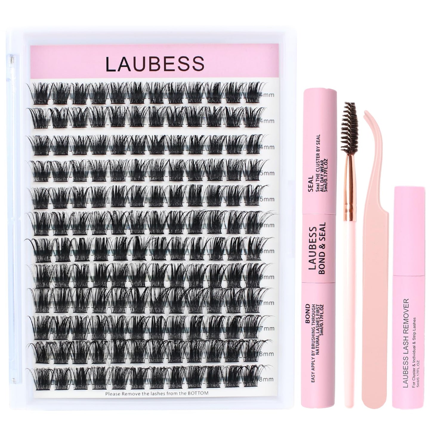 Lash Extension Kit LAUBESS Lash Clusters Kit Cluster Eyelash Extensions Kit Eyelash Clusters Lash Bond and Seal Waterproof Tweez