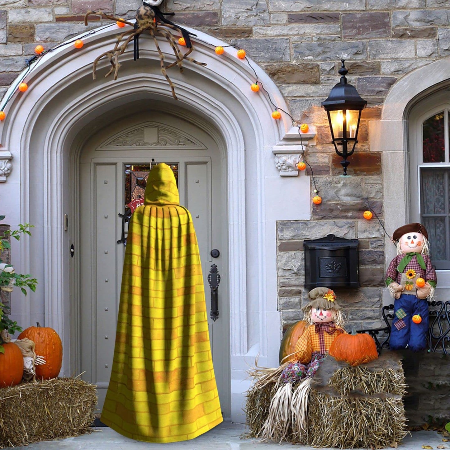 Aulwewd Brick Road of Yellow Halloween Hooded Cloaks Witch Robe Cloaks, Holiday Party Cosplay Costumes (Unisex)