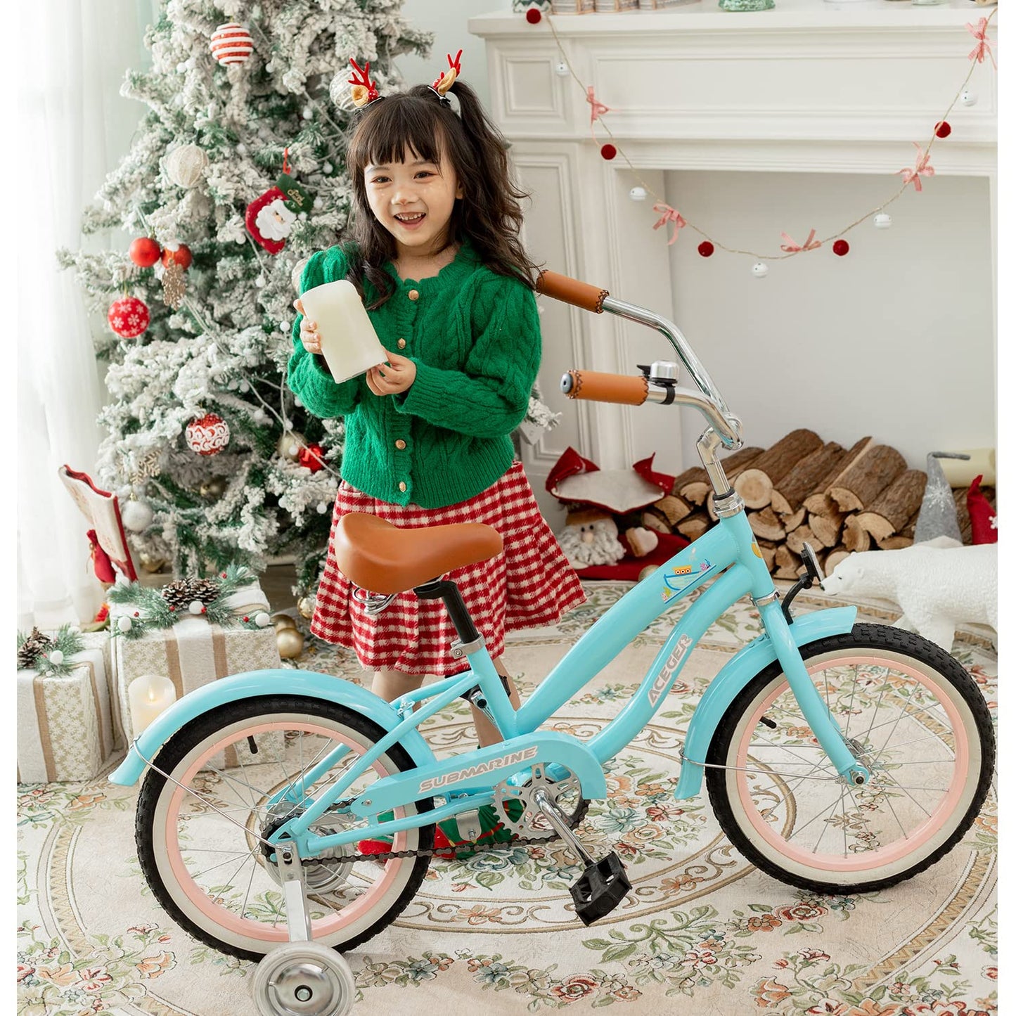 ACEGER Girls Beach Cruiser Bike for Kids 5-13 Years Old, 16" 18" 20" 24" Single Speed Kids Bicycle Included Coaster Brake, Front and Rear Reflectors, 24" 7 Speeds with Dual Brakes