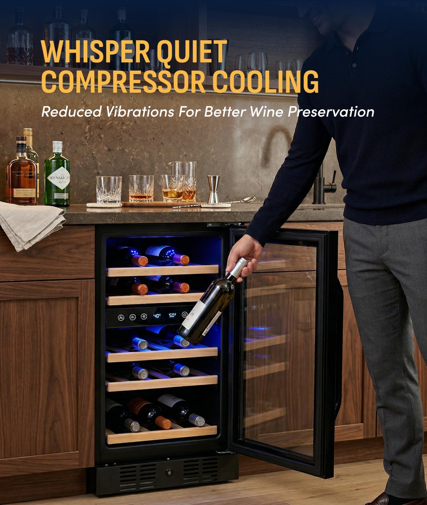 NewAir 15" Dual Zone Wine Fridge for 29 Bottles | Built-In or Freestanding Wine Cooler Refrigerator with Glass Door | Precision Cooling & Wood Shelves for Red and White Wines | Black Stainless Steel