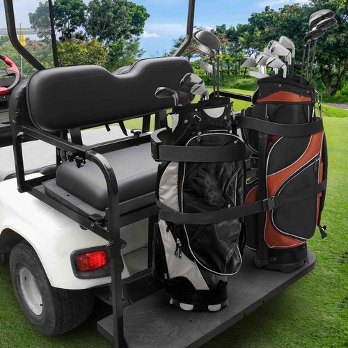 Golf Cart Rear Seat Bag Holder Bracket Attachment for Most 2+2 Golf Cart Rear Seat with 1 Inch Square Tube, No Drilling Golf Cart Bag Attachment for EZGO Club Car Yamaha Golf Carts, Metal/Stable