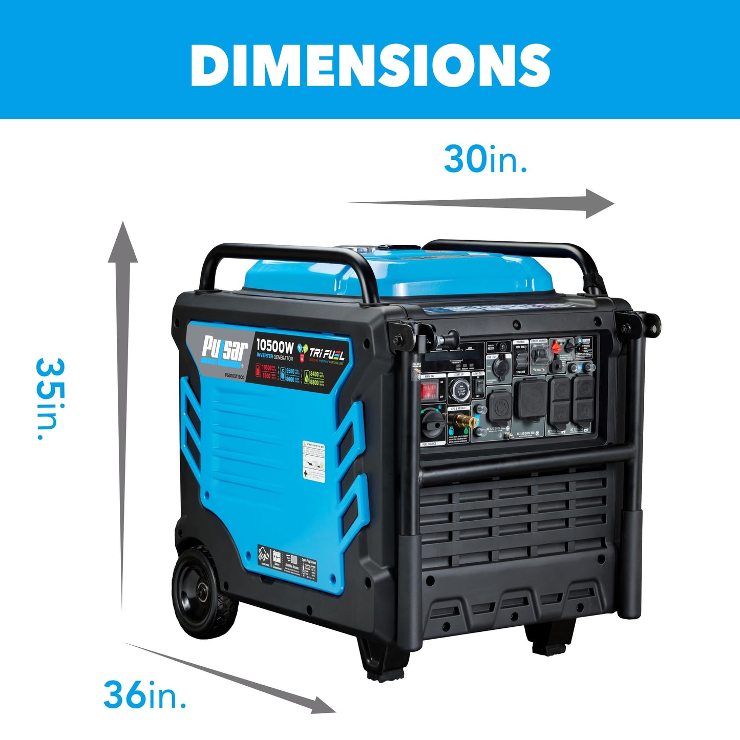Pulsar PGD105TiSCO Tri Fuel Inverter Generator,10500-Watt Tri Fuel Gasoline Propane Natural Gas Portable 50A Generator with Remote Start, CARB Compliant