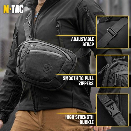 M-Tac Tactical Large Crossbody Bag for Men - Concealed Carry Sling - Multicam Black CCW Chest Bag - Elite Sphaera Shoulder Pack (Hex, Regular)