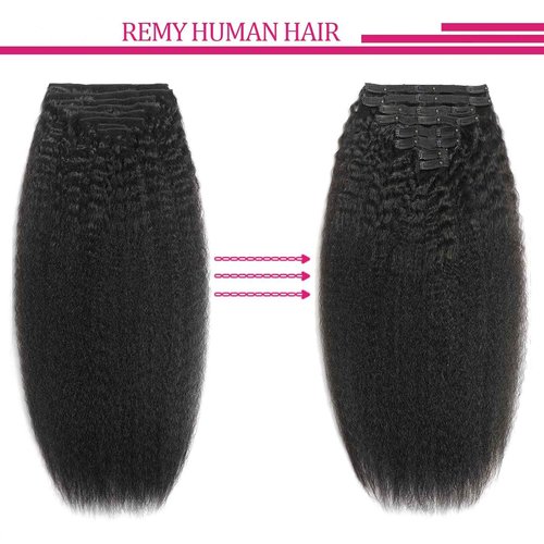 Kinky Straight Clip Ins Real Human Hair for Black Women Full Head 10A Brazilian Real Hair Extensions 125g 8Pcs with 18Clips Per Set Remy Human Hair Clip Ins Natural Color Double Weft (26 Inch)
