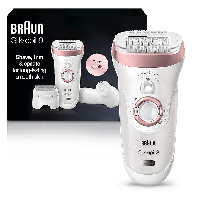Braun Epilator Silk-épil 9 9-880, Facial Hair Removal for Women, Hair Removal Device, Wet & Dry, Facial Cleansing Brush, Women Shaver & Trimmer, Cordless, Rechargeable, Beauty Kit