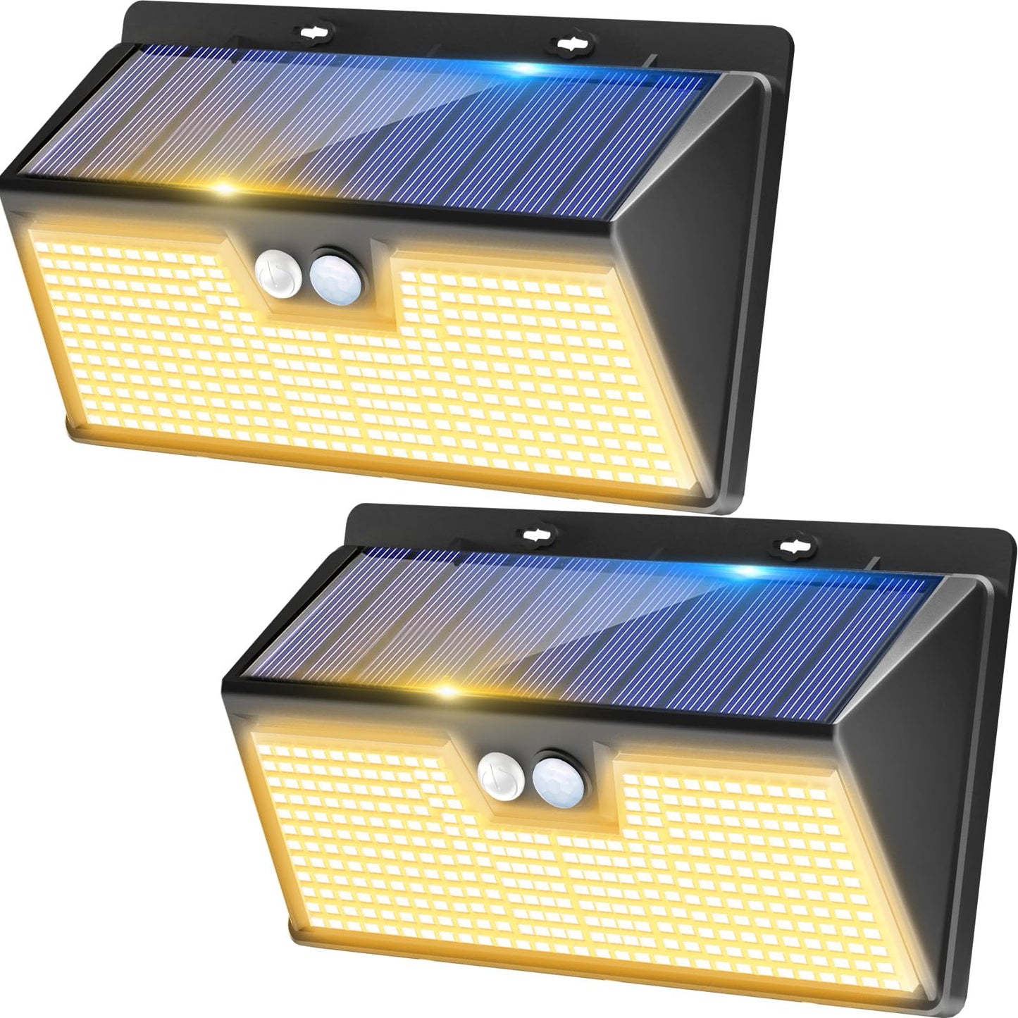 kolpop 318 LED Solar Outdoor Lights, IP65 Waterproof Motion Sensor Outdoor Lights, 3 Modes Super Bright Security Flood Wall Lights for Garden Fence Front Door Yard, 2Pack, Warm White