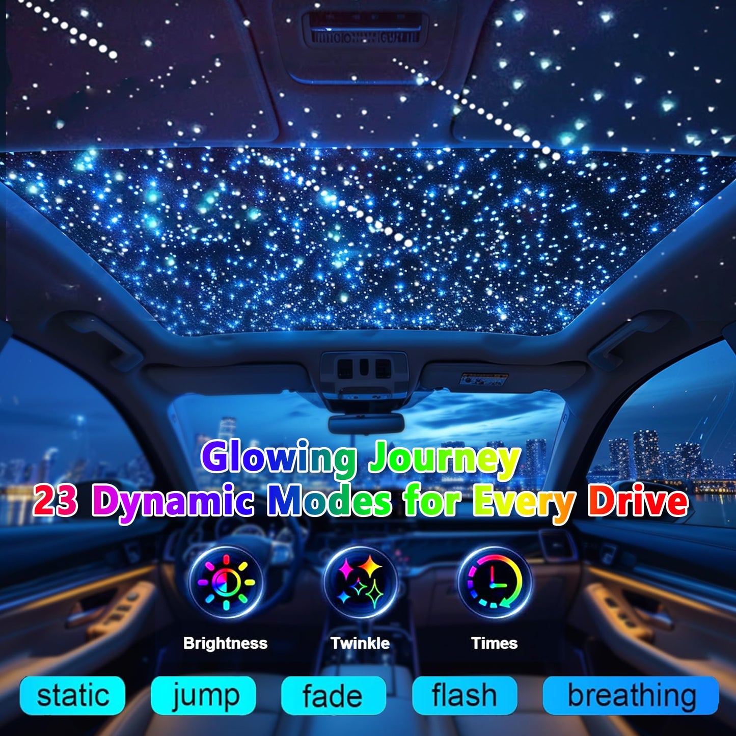 Luxury Starlight Headliner Kit 1000 Piece 32W Twinkle & Meteor Dual-Engine 200 Shooting Stars RGBW Fiber Optic Lights Music Sync Modes - Headliner Kit for Truck SUV Jeep Sunroofs, Curved Ceiling