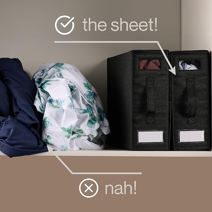 LOFT + IVY Sheet Organizers and Storage – Bed Sheet Holders Box for Linen Closet, Foldable Bedding Storage with Handles, Label Slot, Closure