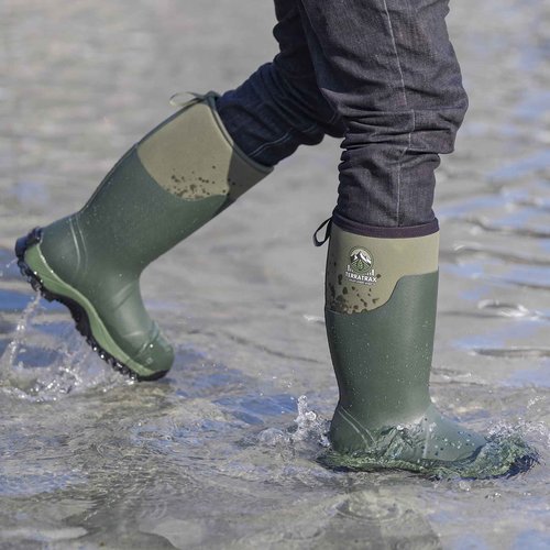 TerraTrax Men's Waterproof Insulated Rubber Hunting Boots – 6mm Neoprene Rain Boots for Outdoor Work, Fishing, Farming & Gardening Green Size 9