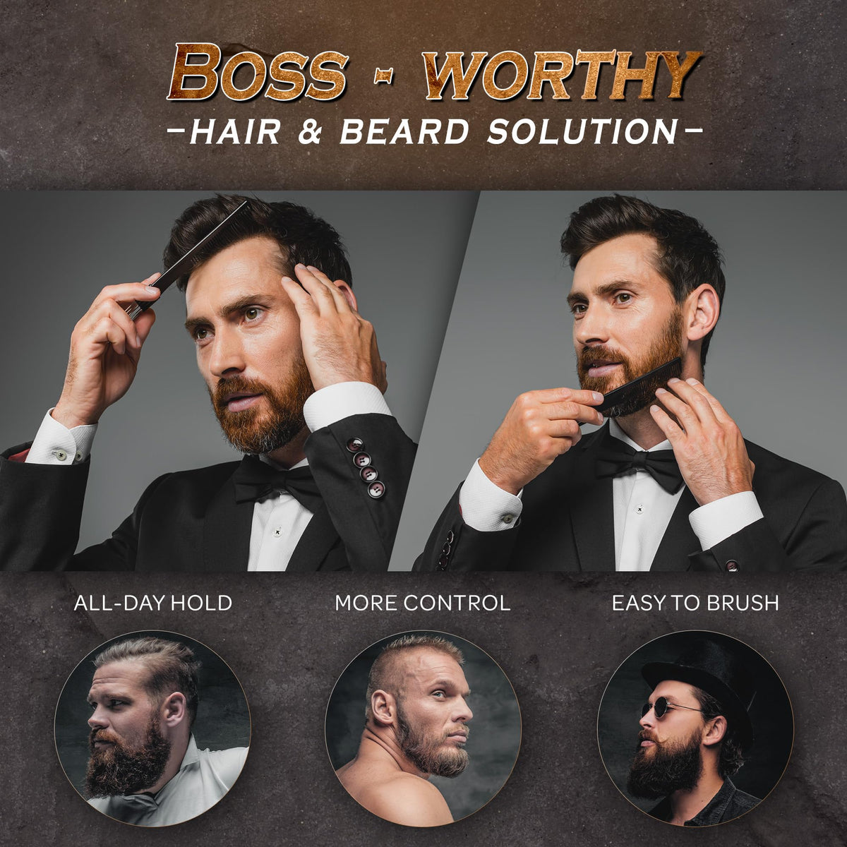 Bossman Hair & Beard Pomade for Men (Gold Scent) - Medium Hold & Moisturizing for Hair, Beard & Mustache Styling - Made in USA
