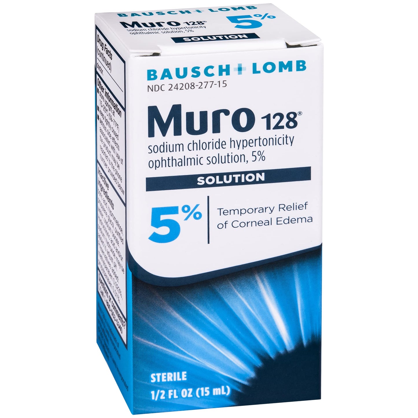 Muro 128 Solution, Temporary Relief of Corneal Edema, Eye Care, Sodium Chloride Hypertonicity Ophthalmic Solution 5%, 0.5 Fl. Oz
