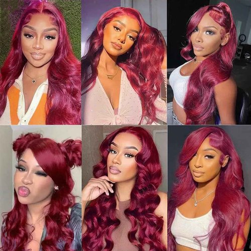 QZOQZO 99j Burgundy Lace Front Wigs Human Hair 13x6 Body Wave Lace Front Wigs Human Hair Pre Plucked Glueless Red Wig Wine Red Wig for Women Reddish Brown 180% Density 26Inch