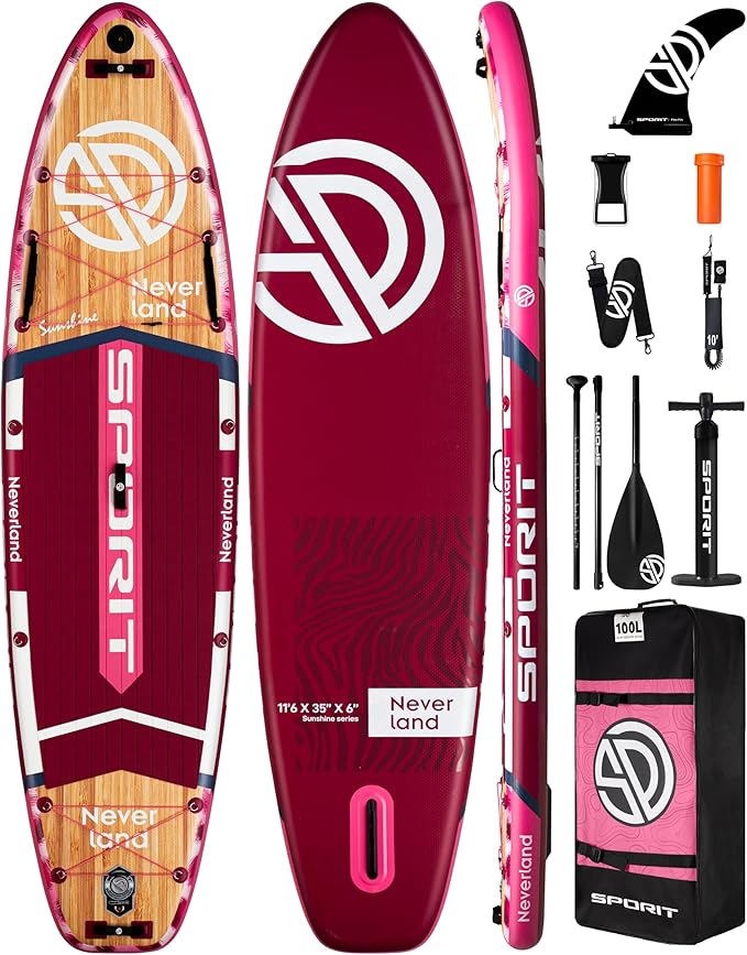 SPORIT 11'6×35" Super Wide Inflatable Stand Up Paddle Board, Ultra Stable SUP Board for Adults, 450lb Capacity with Should...