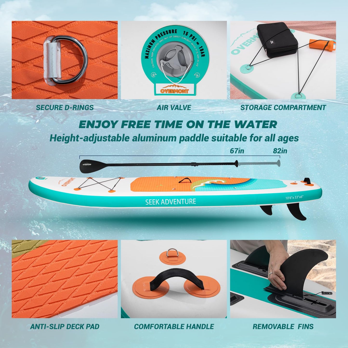 Overmont Inflatable Stand Up Paddle Board with Premium SUP Accessories, 10’6’’ Wide Durable Design, Non-Slip Stable Deck for Youth & Adults of All Skill Levels, Leash Paddle & Pump included