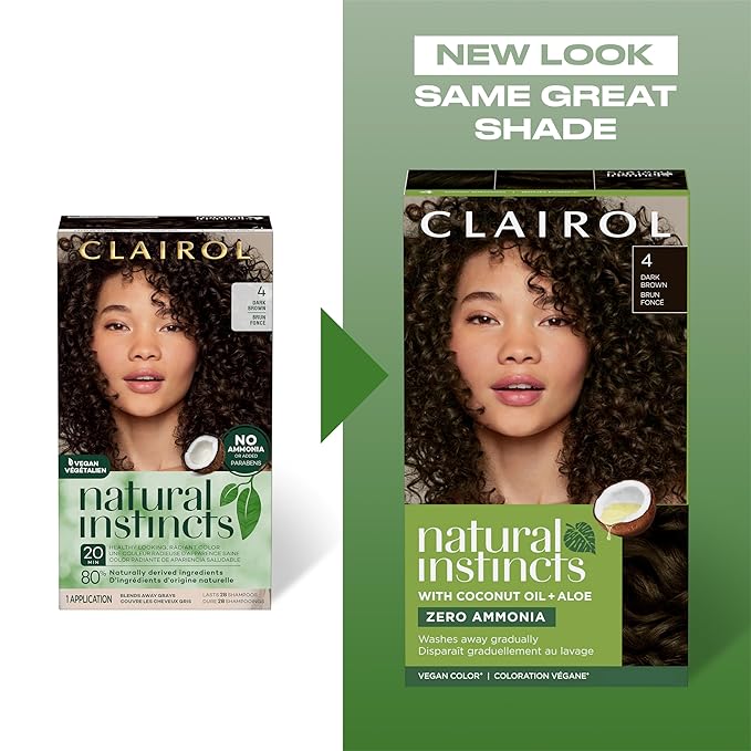 Clairol Natural Instincts Demi-Permanent Hair Dye, 4G Dark Golden Brown Hair Color, Pack of 3