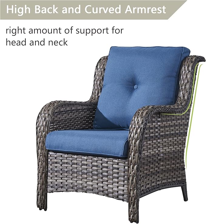 Rilyson Wicker Patio Furniture Chairs Set - 8 Piece Rattan Outdoor Patio Sectional Conversation Sets with Sofa,Armrest Chairs,Coffee Table and Ottomans for Porch Deck Garden(Mixed Grey/Blue)