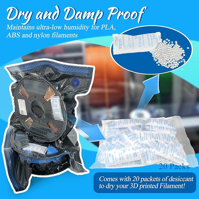 30 Sets of Upgraded Filament Storage Light-Proof Vacuum Bags for 3D Printer, Keep Dry, Avoid Light, Includes 30 Vacuum Storage Bags, 1 Pump, 30 Desiccants, 5 Clips, 2 pens, 13.4x12.6 inch