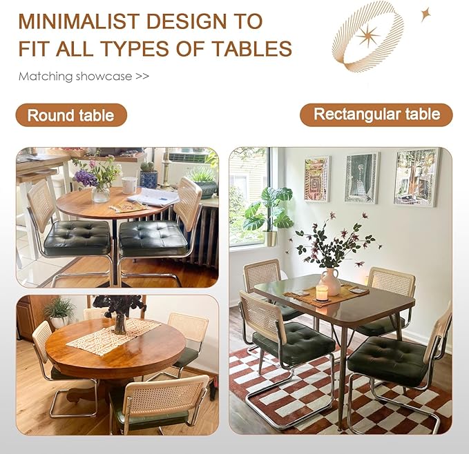 Zesthouse Natural Rattan Dining Chairs Set of 6, Modern Dining Room Chairs with Solid Wood Back for Kitchen Living Room, Mid Century Breuer Design Inspired, Upholstered Faux Leather Green