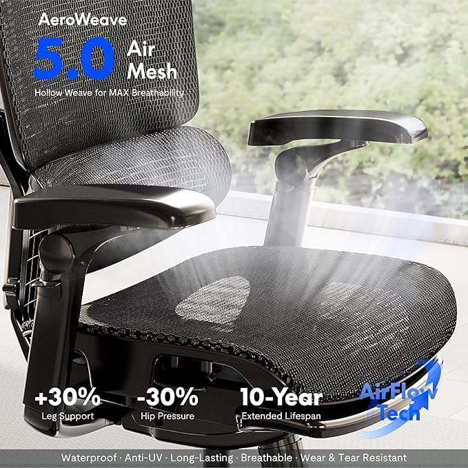 FLEXISPOT ErgoX-PRO Ergonomic Office Chair Black – 5D Lumbar, 7D Armrests, 4D Headrest, 551LB Capacity, AeroWeave 5.0 Mesh Seat – Office, Gaming, Bedroom