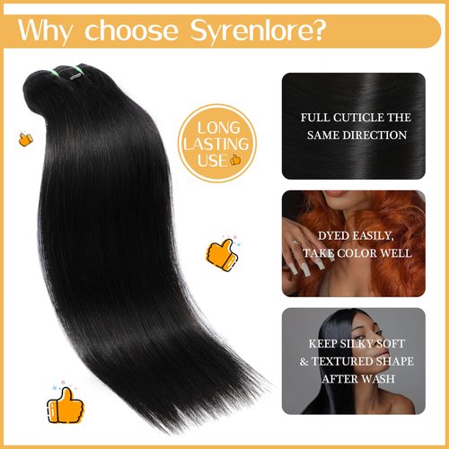 Syrenlore Raw Vietnamese Bundles Human Hair 16 Inch Straight Sew In Thick Bundles Unprocessed Raw Vietnamese 100% Real Virgin Human Hair Bundles Quick Weave Single Bundle for Black Women