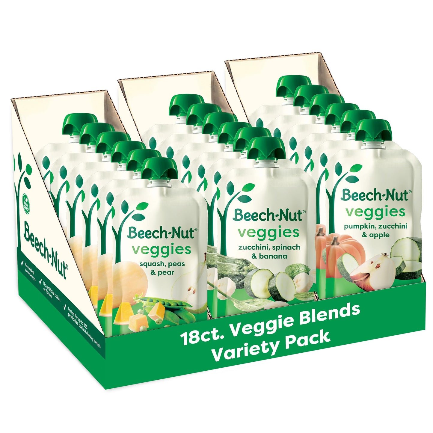 Beech-Nut Baby Food Pouches Variety Pack, Veggie Purees, 3.5 Oz (18 Pack)