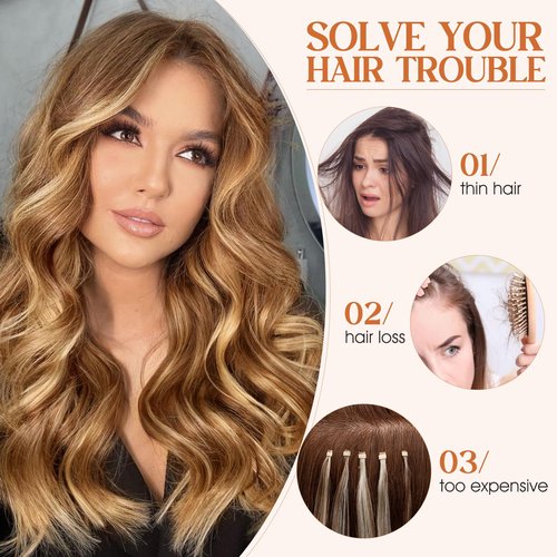 Halo Hair Extensions Real Human Hair, S-noilite Hair Halo Extensions for Women 20inch Medium Brown/Dark Blonde Halo Extensions Invisible Wire HairExtensions