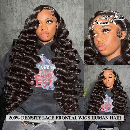 Loose Wave Lace Front Wigs Human Hair 200% Density 13x4 HD Transparent Full Lace Frontal Wigs Human Hair 12A Loose Deep Wave Glueless Wigs Human Hair Pre Plucked for Black Women (20 Inch)
