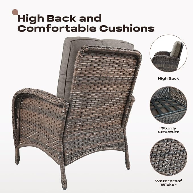 Rilyson Wicker Patio Furniture Set - 5 Piece Balcony Furniture Set with Hidden Ottomans, Rattan Outdoor Patio Chairs with Side Table for Porch Deck Poolside Garden Brown/Grey