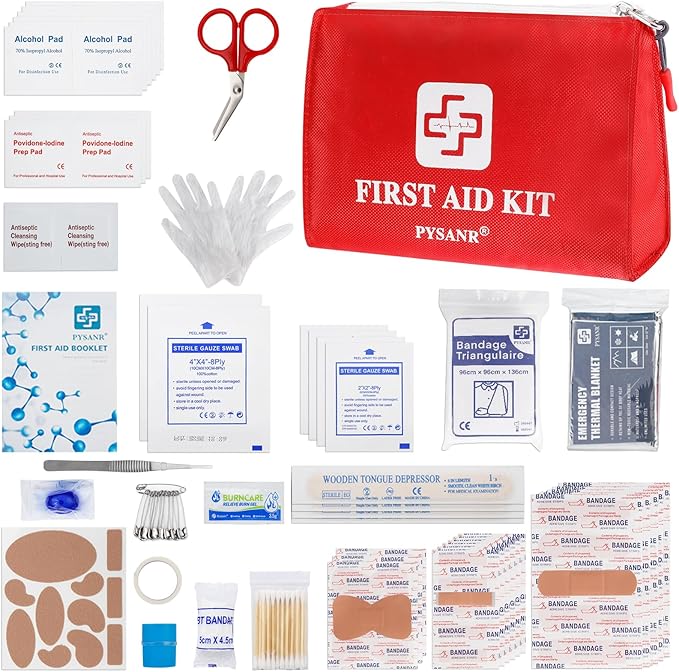 Small First Aid Kit, 150 Piece with Foil Blanket & Scissors, Mini First Aid Bag for Emergency, Home, Camping, Travel, Spor...