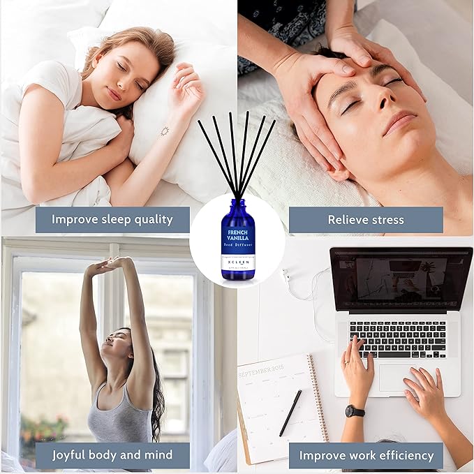 Reed Diffuser Set with Sticks 3.7 Oz, Vanilla, Coconut & Milk Scented Fragrance Oil Diffuser for Home Bedroom & Kitchen, Long-Lasting Room Air Freshener, Mind & Body Aromatherapy, Gift Idea