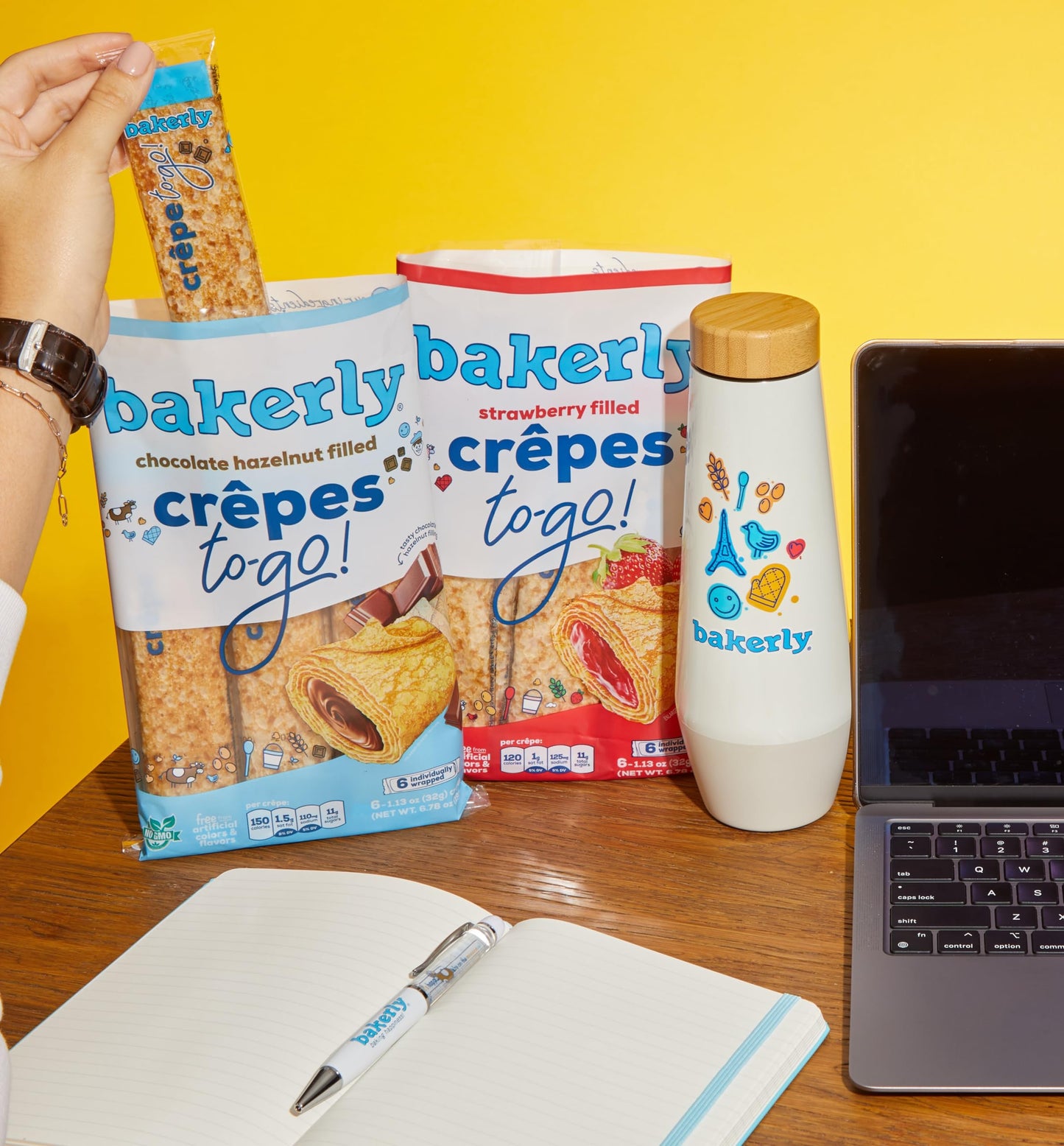 bakerly Chocolate Hazelnut Filled Crepes to go! Non GMO, Free from Artificial Flavors & Colors, Pack of 9, 6-Count (54 Total Crepes)