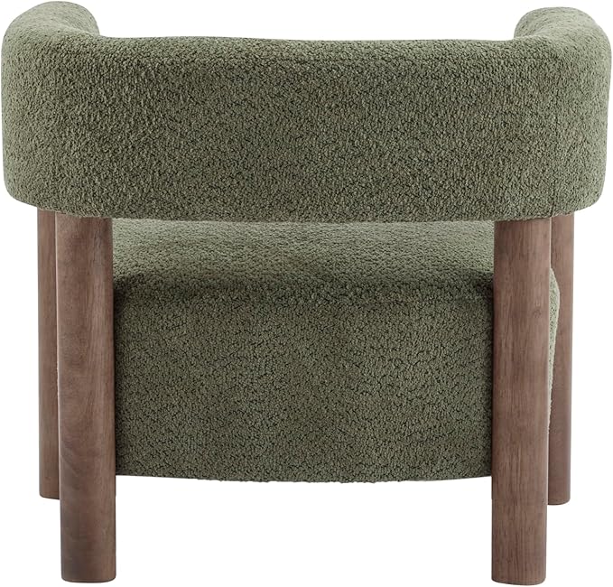 Christopher Knight Home Carly Low Profile Accent Chair, Round Backrest Side Chair, Living Room Armchair with Boucle Fabric Cushion,Comfy Reading Chair for Bedroom,Wooden Single Lounge Sofa,Olive Green