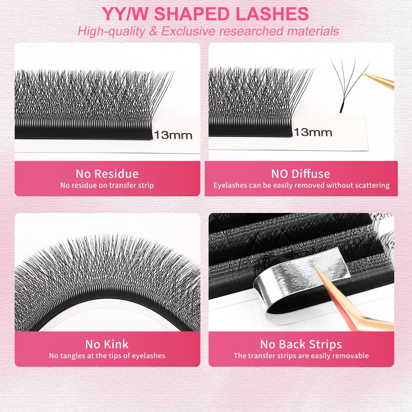 W Lash Extensions Supplies 4D Eyelash Extensions W Shape 0.07mm Thickness D Curl 13mm Premade Fans Easy Fan Lashes Volume Matte Black 12 Rows Crisscross Eye Lashes(W-4D-0.07-D,13mm)