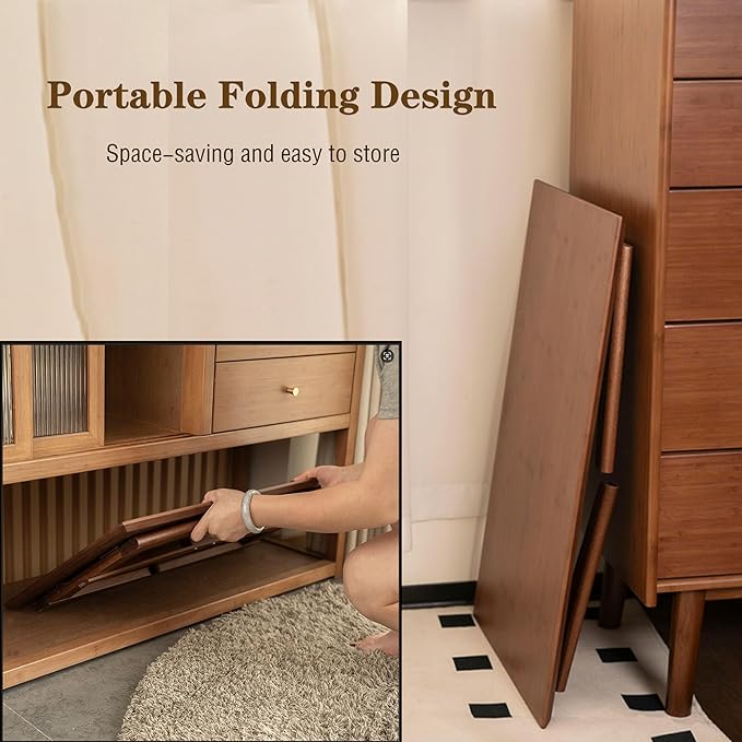 Kuabner Wooden Folding Coffee Table No Assembly Low Collapsible Japanese Floor Table Small Spaces Tatami FoldableTable for Living Room Home Office (Walnut,Compact)