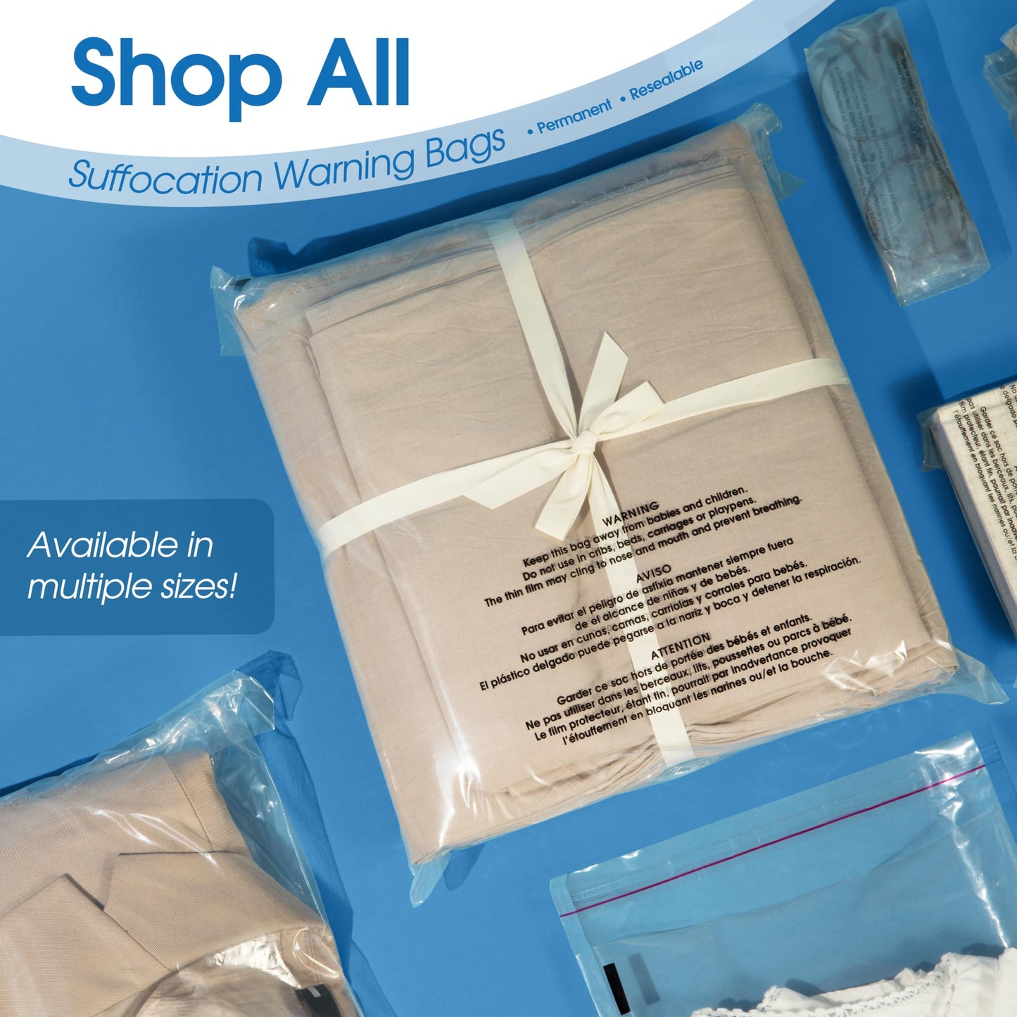 Spartan Industrial - 10” X 13” (200 Count) Self Seal Clear Poly Bags with Suffocation Warning for Packaging, T Shirts - Permanent Adhesive