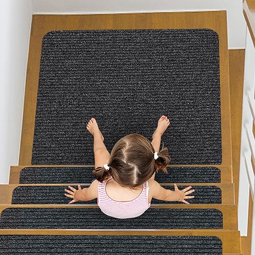Stair Treads for Wooden Steps, Non-Slip Stair Runner Indoor Outdoor Stair Tread Landing Mats Covers Pads, 31" x 31"Matching Staircase Step Runner for for Elders, Kids and Pets (31" X 31", Grey)