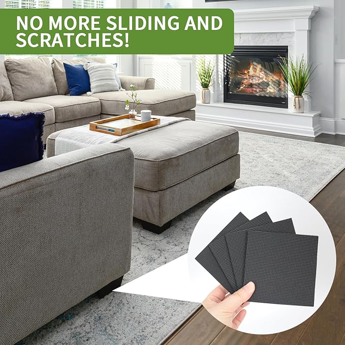 COVERCORNER Non Slip Furniture Pads 8 PCS 4'' Square - Anti Slip Furniture Pads - Self Adhesive Rubber Feet Furniture Feet - Chair Leg Floor Protectors - Keep Furniture in Place
