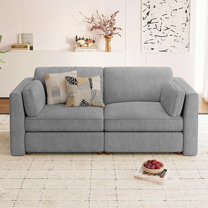 CUGOAO 83.5'' Oversized Loveseat, Couches for Living Room, Deep Seat Chenille Cloud Couch, Modular Sectional Sofa, Removable Cover, Mordern Upholstered Sofa for Apartment, Office, Grey
