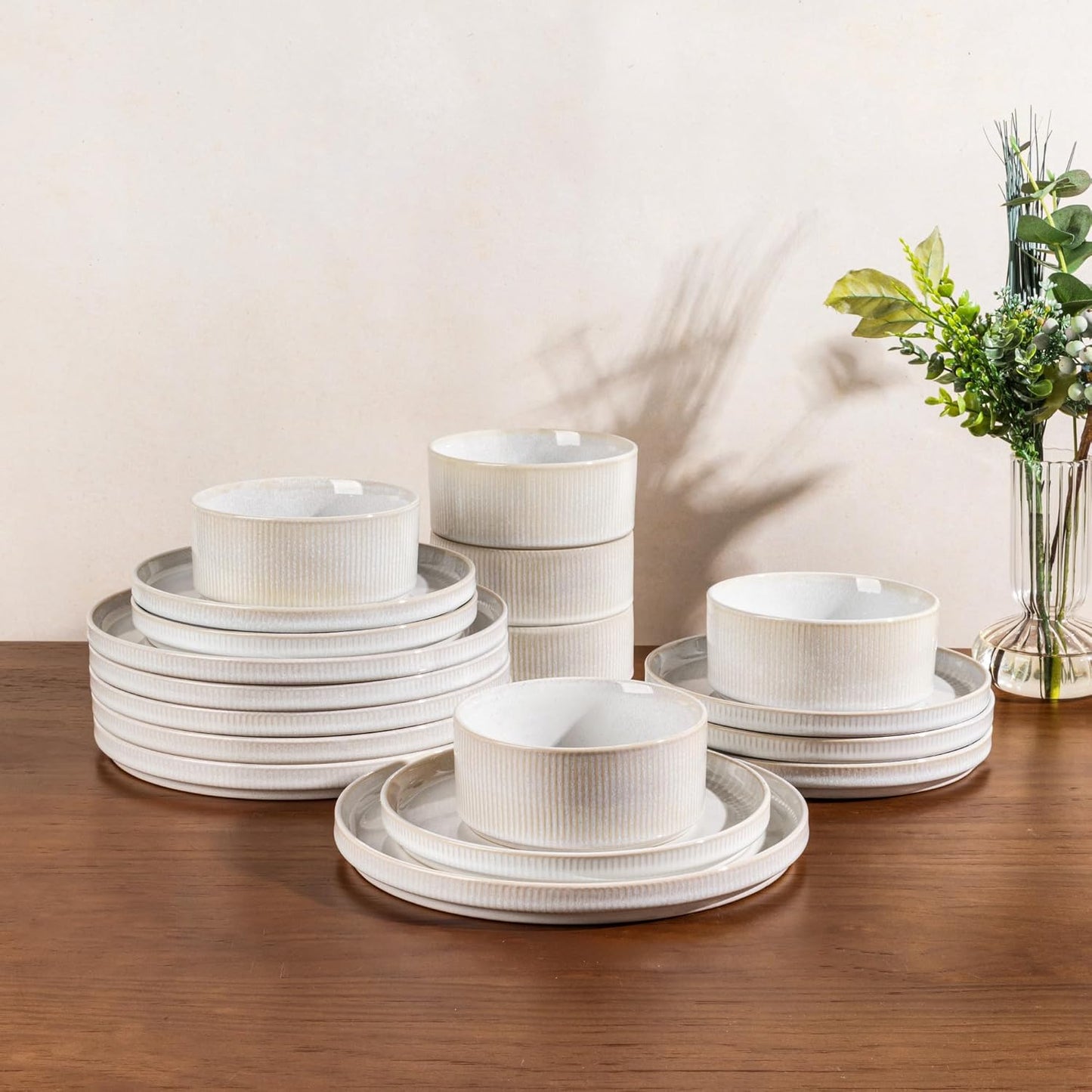 GBHOME Stoneware Dinnerware Sets for 6,Round Reactive Glaze Ceramic Plates and Bowls Set,Highly Scratch Resistant | Dishwasher & Microwave Safe Dishes Set,Service for 6(18Pcs)