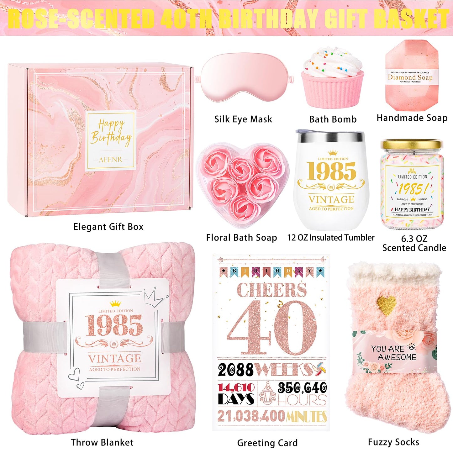 40th Birthday Gifts Women-1985 40th Birthday Decorations-Spa Gift Baskets with Blanket for Women Over 40 Year Old Birthday Gifts Ideas for Her Mom Sister Friend Wife Aunt, Back in 1985 Poster