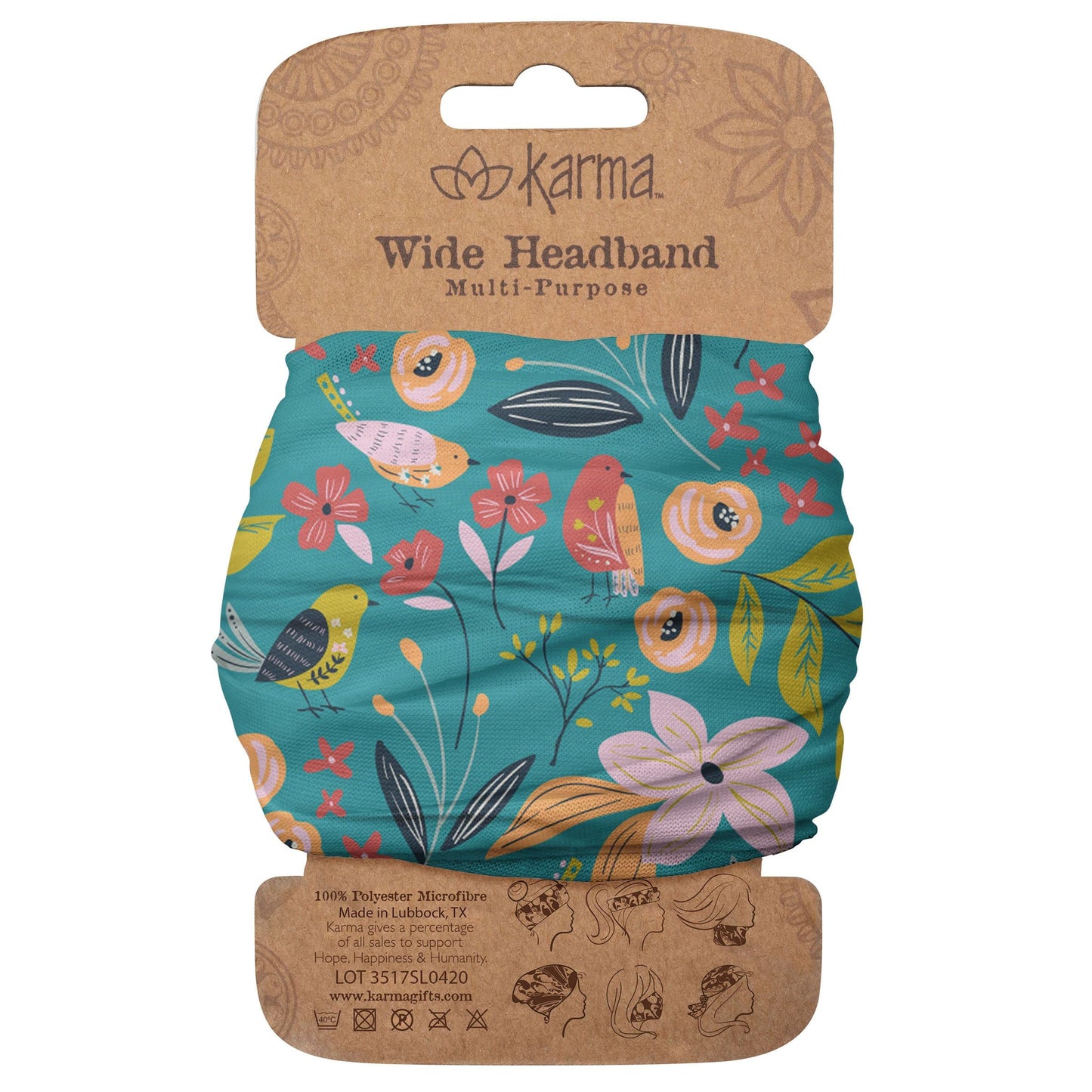Karma Bird Headband for Women - Wide - Fabric Headband and Stretchy Hair Scarf, Bird Blue