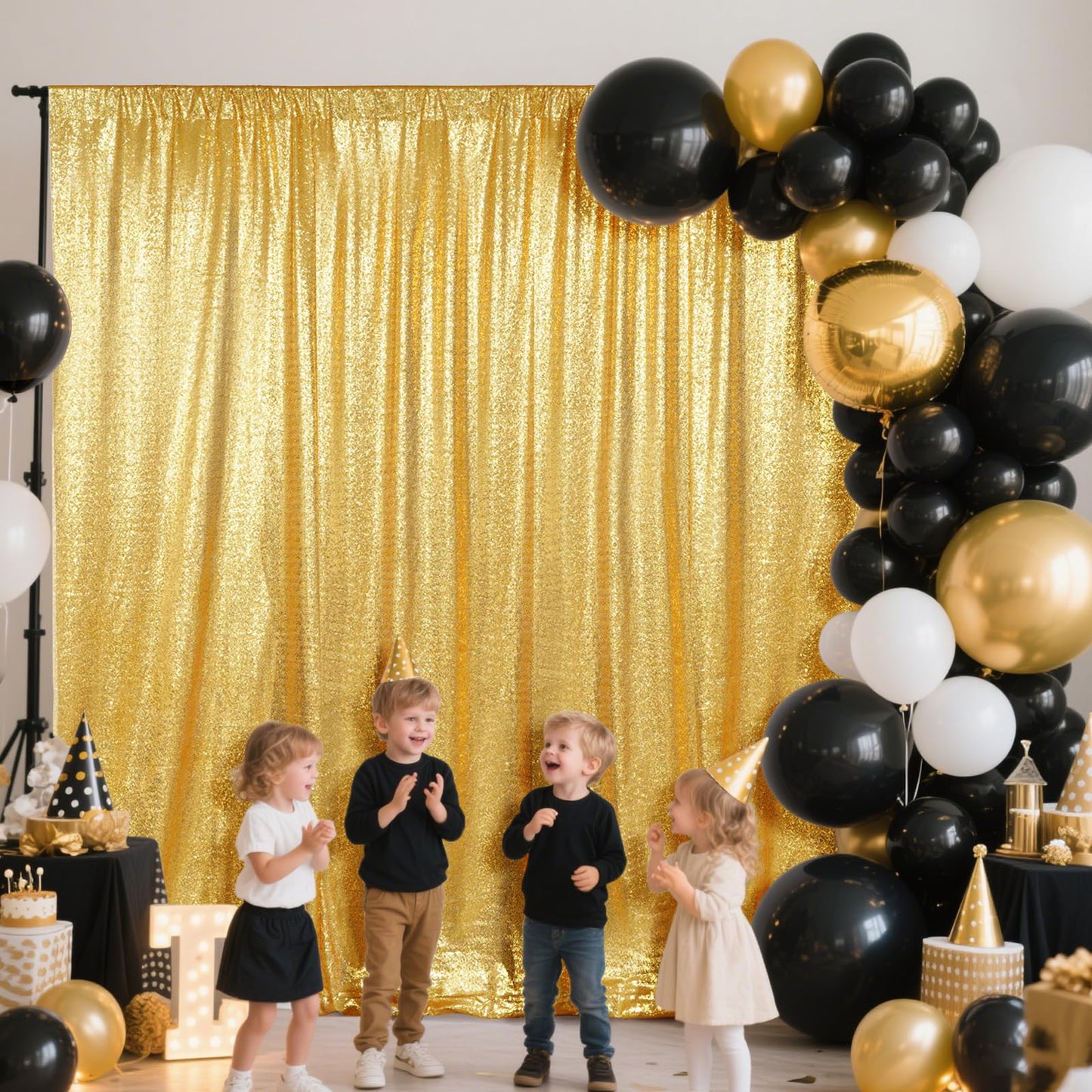 SquarePie Sequin Backdrop Curtain Not See Through Background for Wedding Party 6FT x 6FT Gold