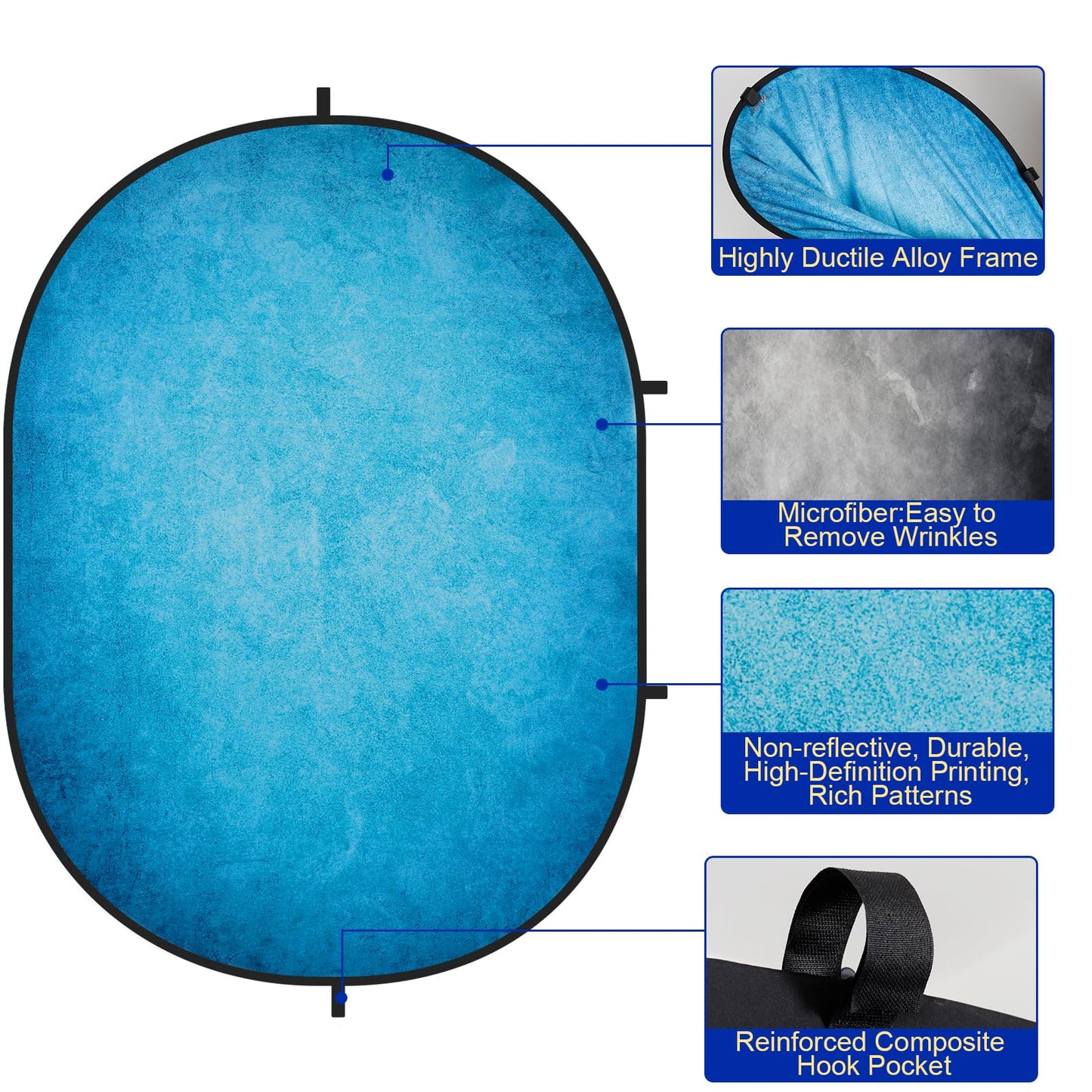 Kate Collapsible Backdrop Pop Up Photo Backdrops Gray Blue Folded Background for Portrait Photography, for Video, for Live Stream, 5x6.5ft