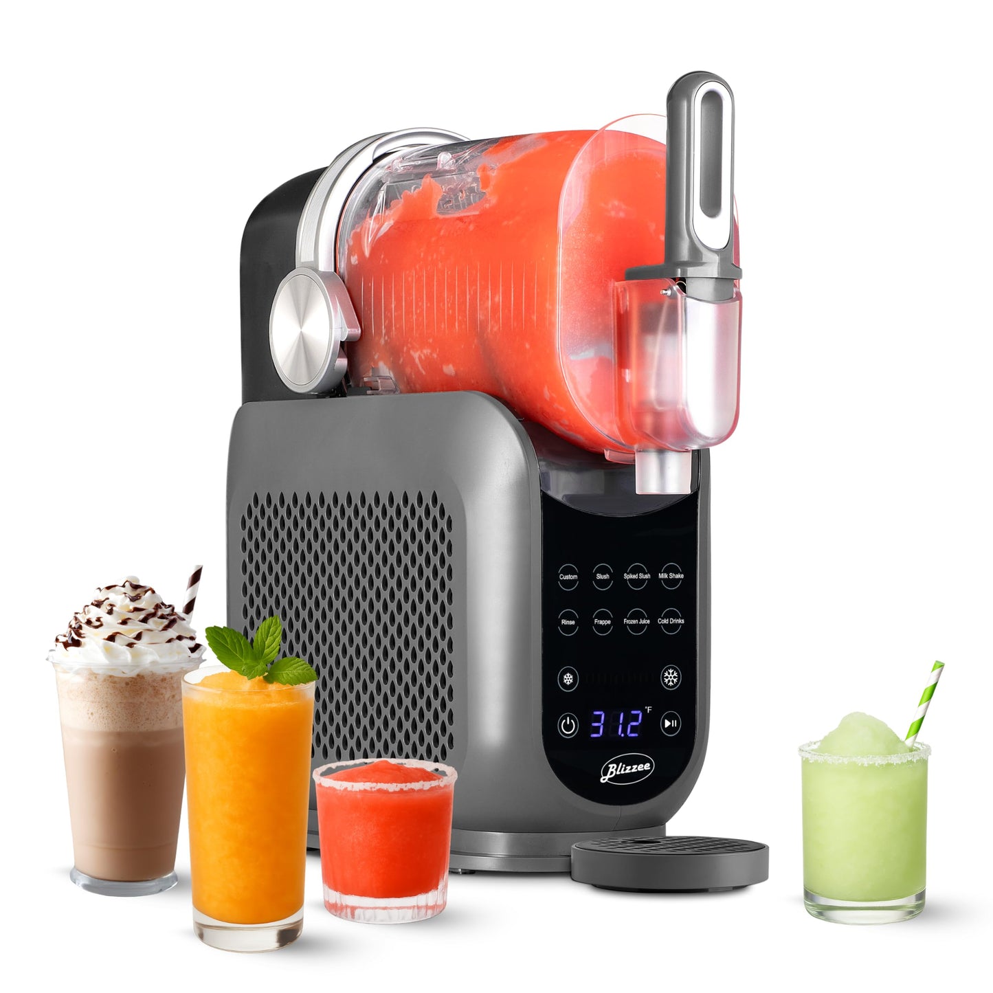 BLIZZEE Slushie Machine for Home 64 oz | Frozen Drink Machine with 6 Preset Programs | No Ice Needed | LED Display | Perfect for Milkshakes, Margaritas, Smoothies, Frappes and More [Dark Grey]
