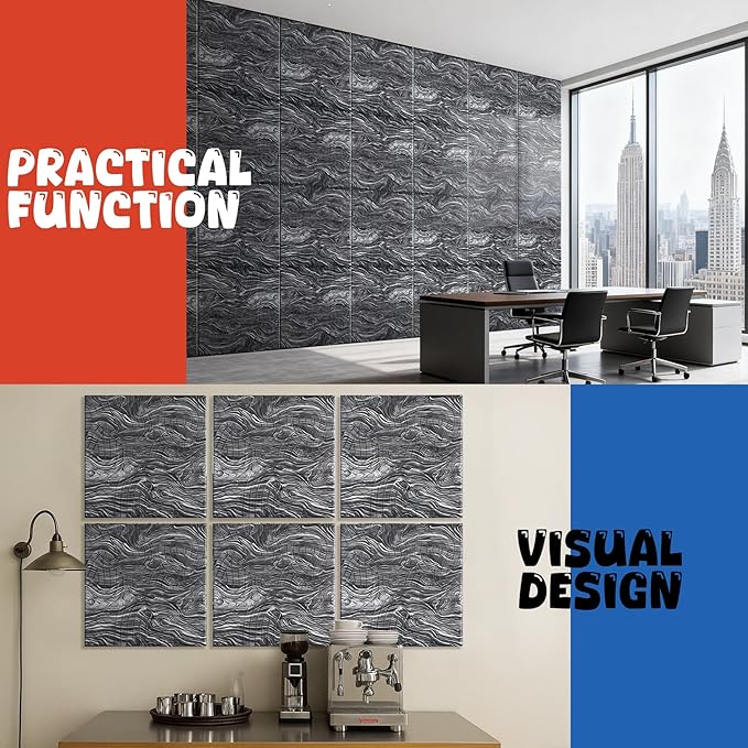 EVENRISING Acoustic Wall Panels 6 Pack, 24"x24"Decorative Art Soundproof Panels, Sound Absorbing Self-Adhesive Panel, Acoustic Treatment for Studio, Home Theater, Office (Ocean AuraStone)