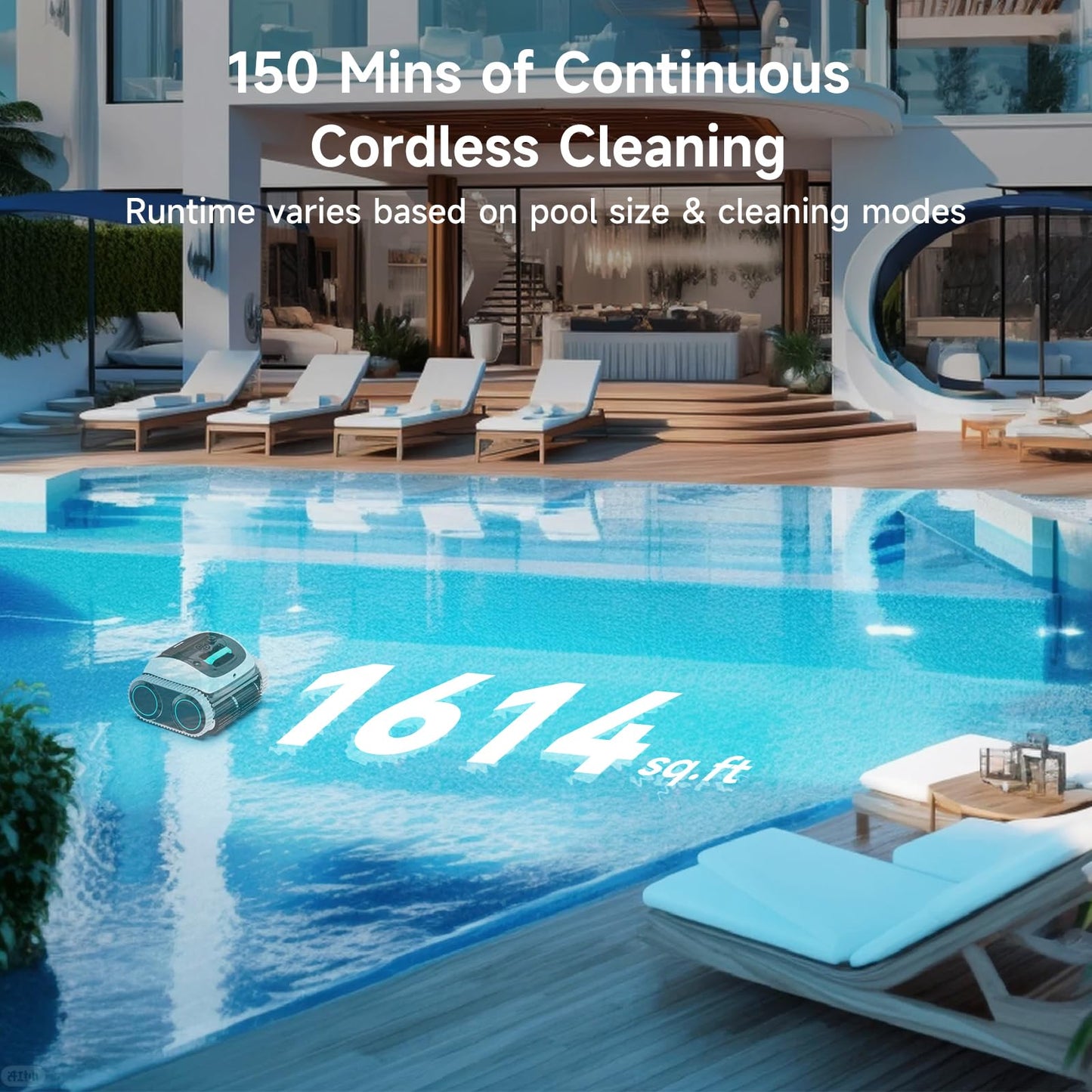 WYBOT C1 Cordless Robotic Pool Vacuum for Inground Pools, Above Ground Pool Cleaner 4-in-1 Wall & Waterline Cleaning Up to 1,614sq.ft, 150mins Smart Navigation, App Support (Grey with White)