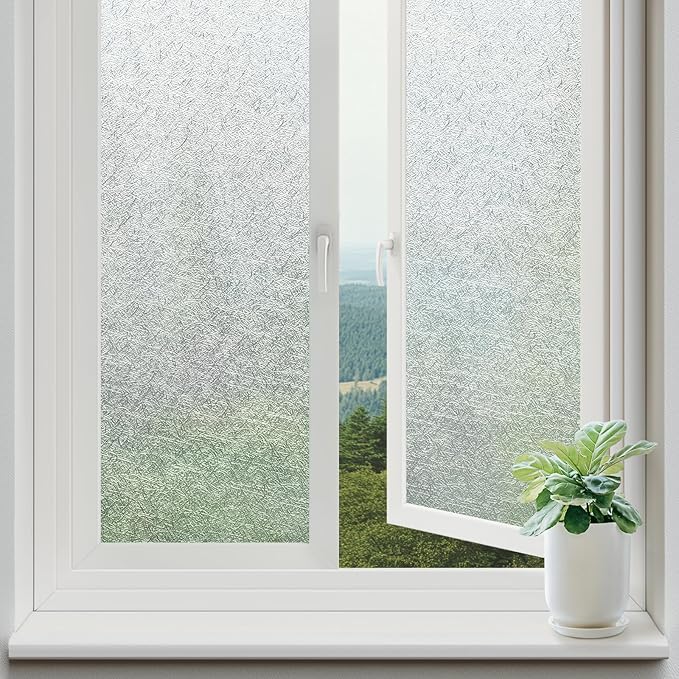 rabbitgoo Window Privacy Film Frosted Glass Film, Decorative Cling UV Sun Blocking Decals, Frosting Window Clings for Home Bathroom Door Coverings,17.5 x 118.1 inches