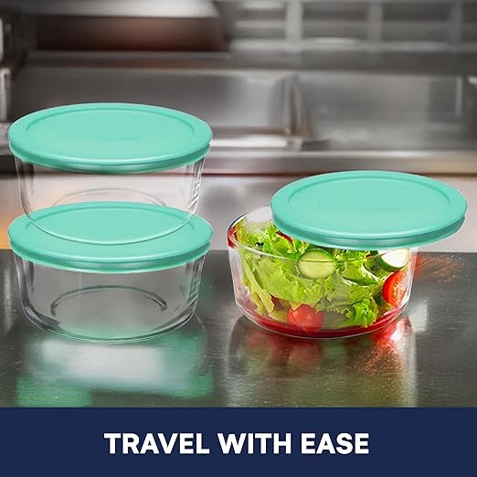 Lids for Pyrex and Anchor Round Glass Containers (4-Cups, Green-6PK)